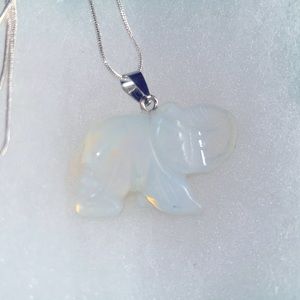 Hippie Boho Opal Elephant Silver 24” Neck…